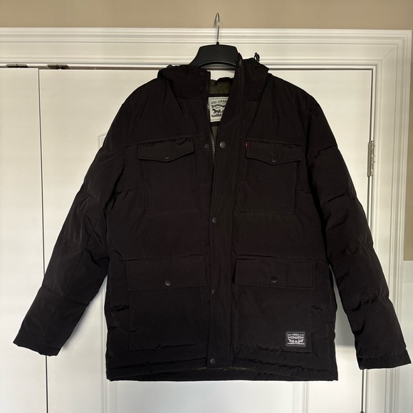 LEVI’S STRAUSS & CO. Men’s Hooded Black Quilted Parka Everyday Fall To Winter, L - Picture 1 of 16